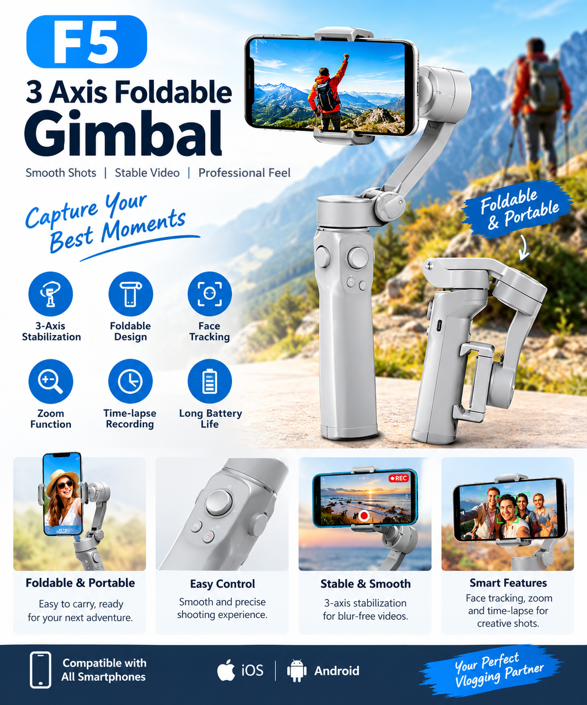 F5 3-Axis Foldable Smartphone Gimbal