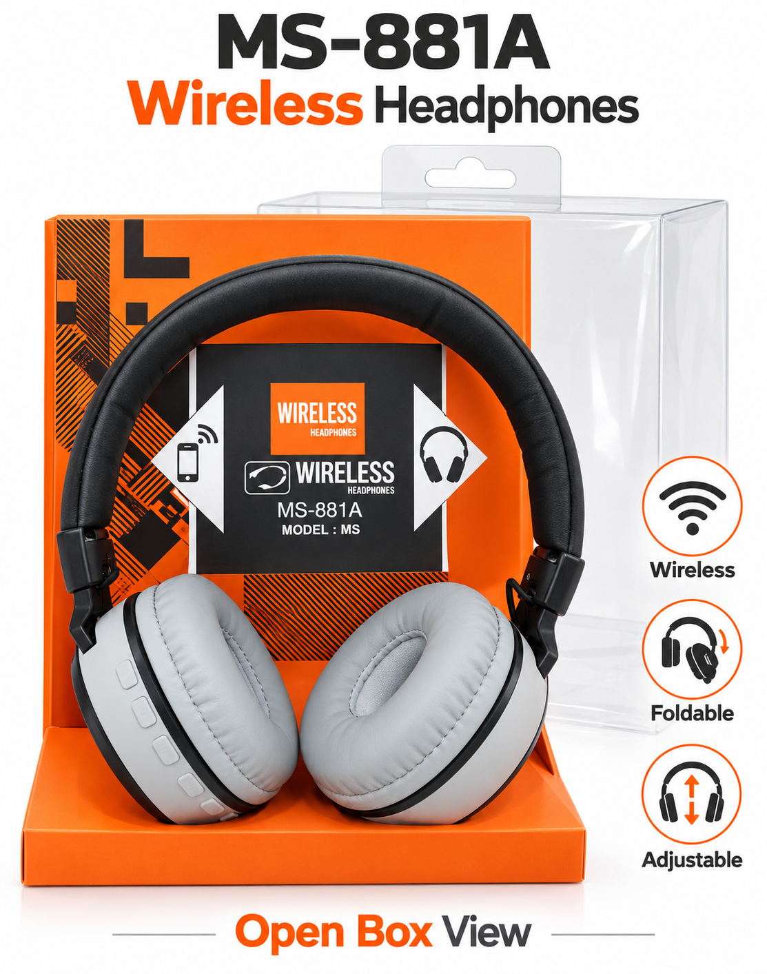 MS-881A Wireless Headphones – Foldable Design with Padded Ear Cushions