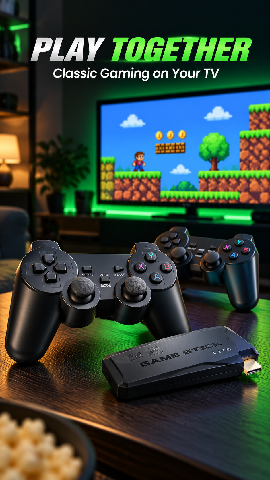 Game Stick Lite TV Gaming Console with Dual 2.4G Wireless Controllers