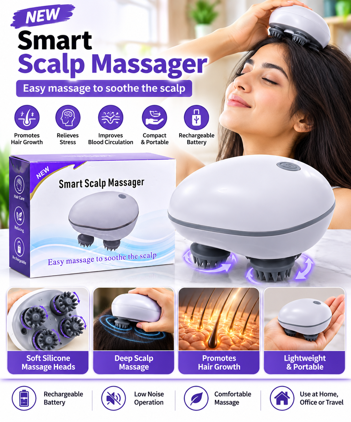 Smart Rechargeable Scalp Massager – Electric Head Massage Machine