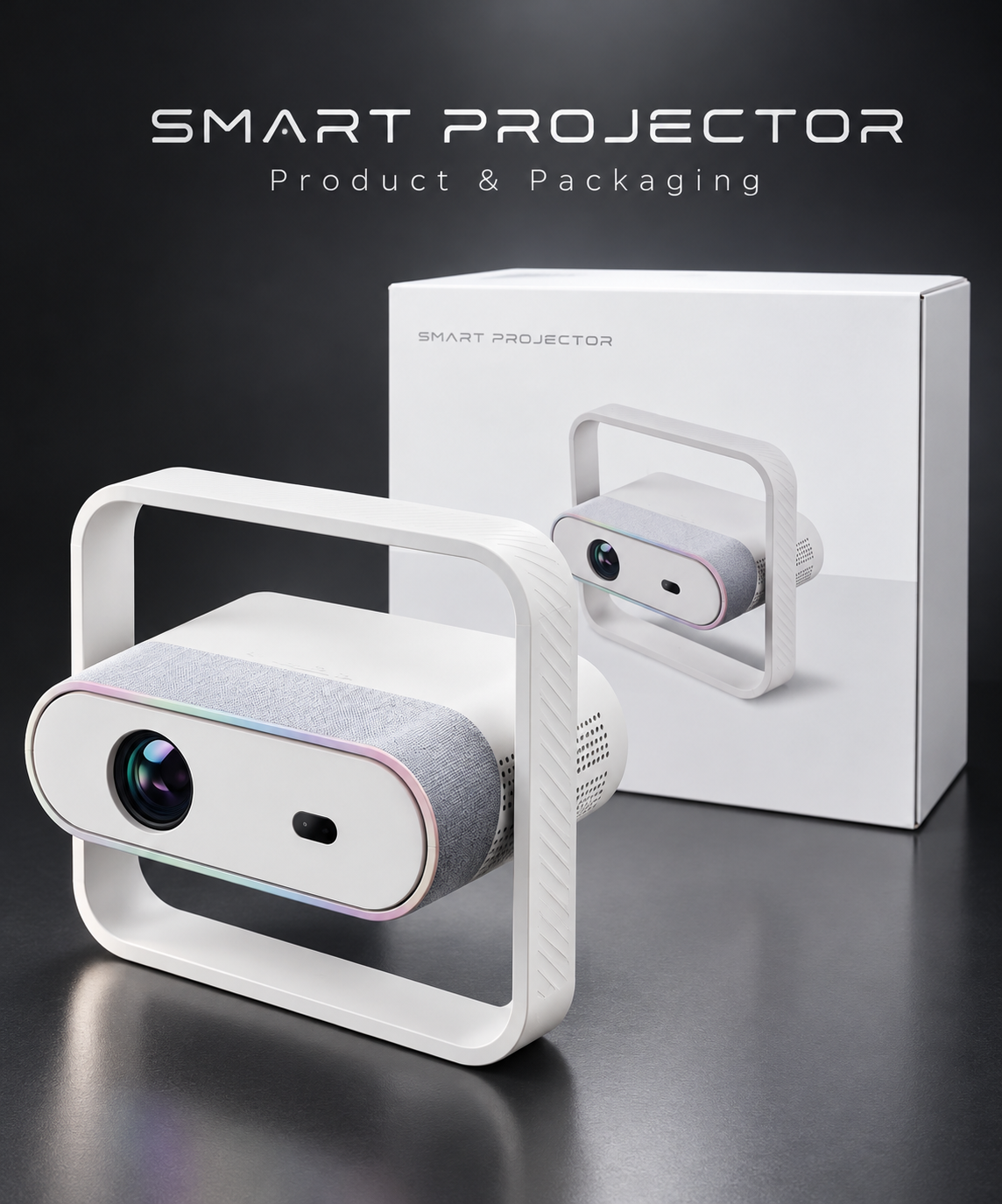 Modern Minimalist Smart LED Projector with 360-Degree Rotating Stand & Ambient Light Trim