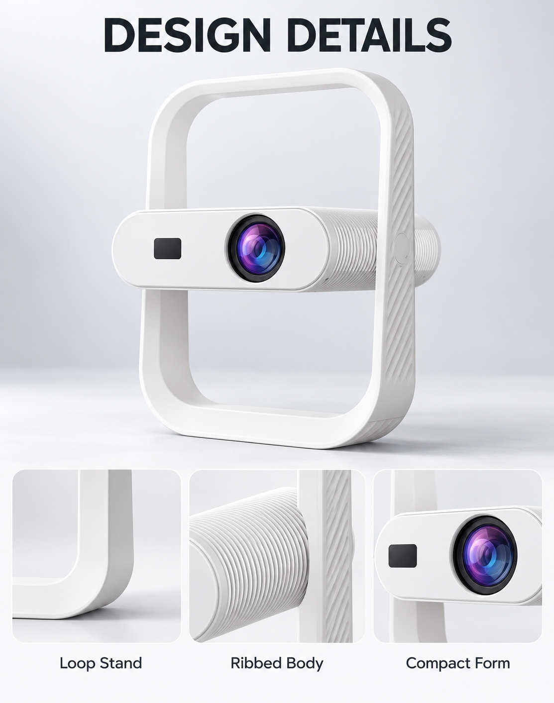 Modern Minimalist Smart LED Projector with 360-Degree Rotating Stand