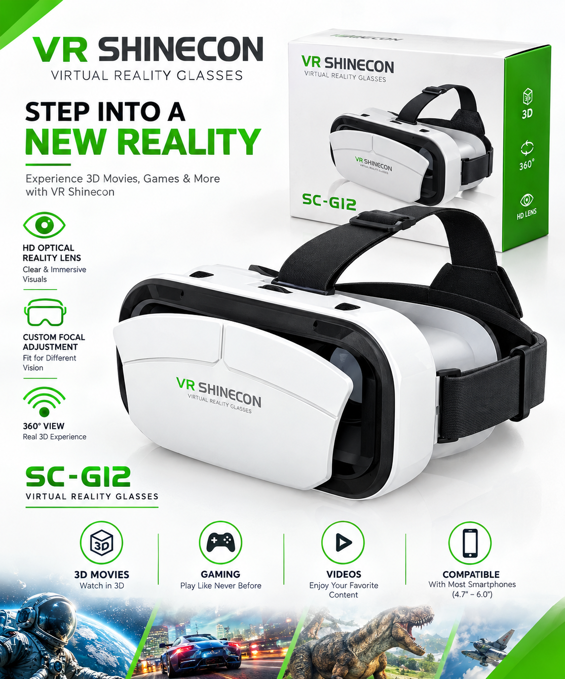 VR SHINECON SC-G12 Virtual Reality (VR) Headset