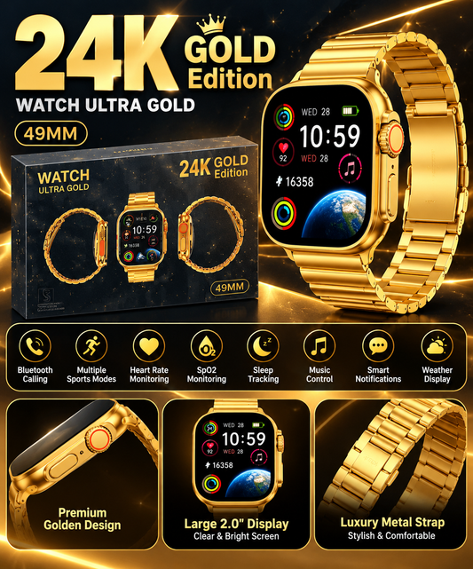 24K Gold Edition Ultra Smart Watch – 49MM Luxury Metal Strap