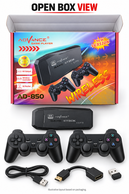 ADVANCE AD-850 Game Stick Lite 64GB with Dual Wireless Controllers