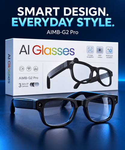 AIMB-G2 Pro AI Smart Glasses with 8MP Camera & Multilingual Translation – Black
