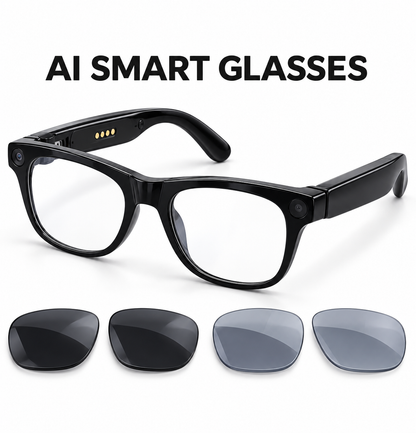 AI Smart Camera Glasses with Real-Time Translation & 3 Lens Sets – Black