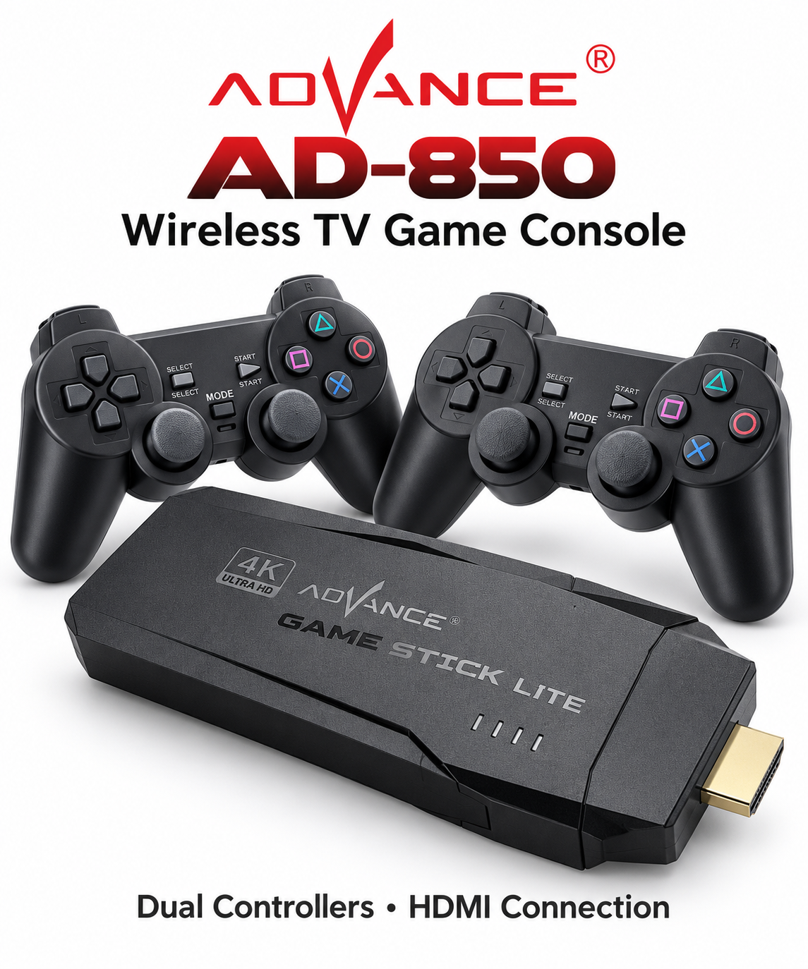 ADVANCE AD-850 Game Stick Lite 64GB with Dual Wireless Controllers