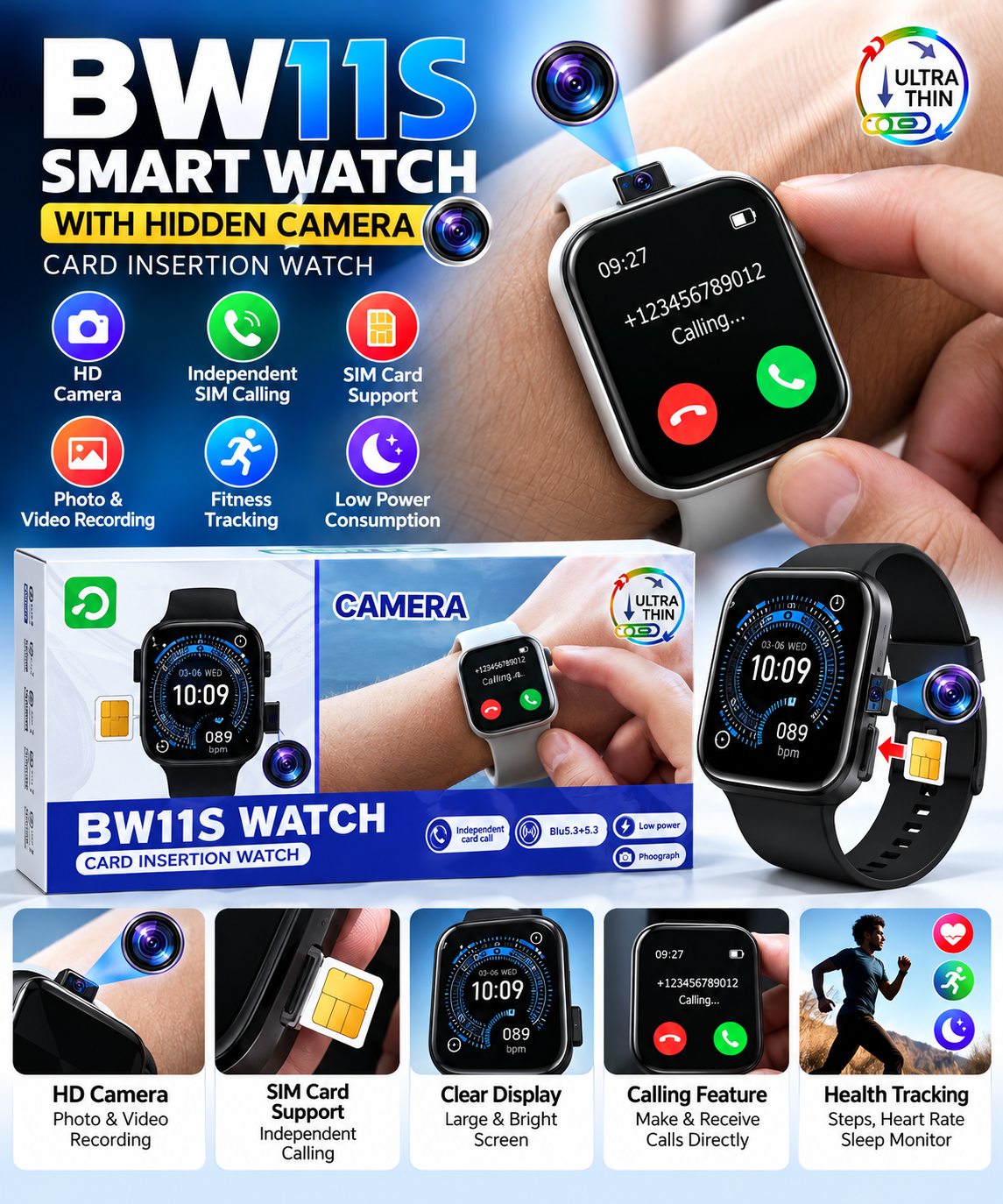 BW11S Smart Watch with Camera & SIM Card Support