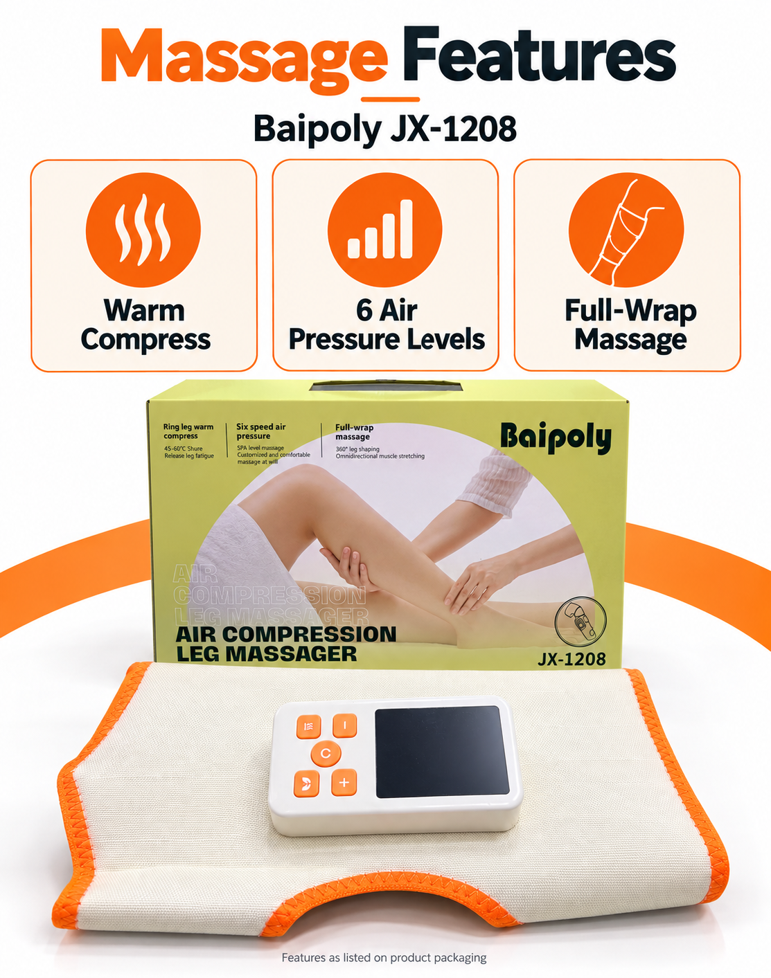 Product Title Baipoly JX-1208 Air Compression Leg Massager – Full-Wrap Leg Recovery & Warm Compress Machine