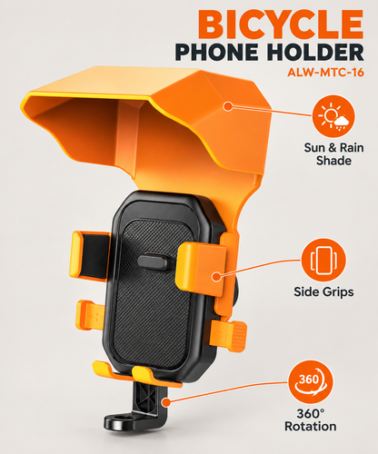 ALW-MTC-16 Bicycle Mobile Holder with Sun & Rain Shade – Orange