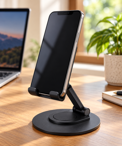 JMR3146 Foldable Desktop Mobile Stand with 360° Rotating Base – Black
