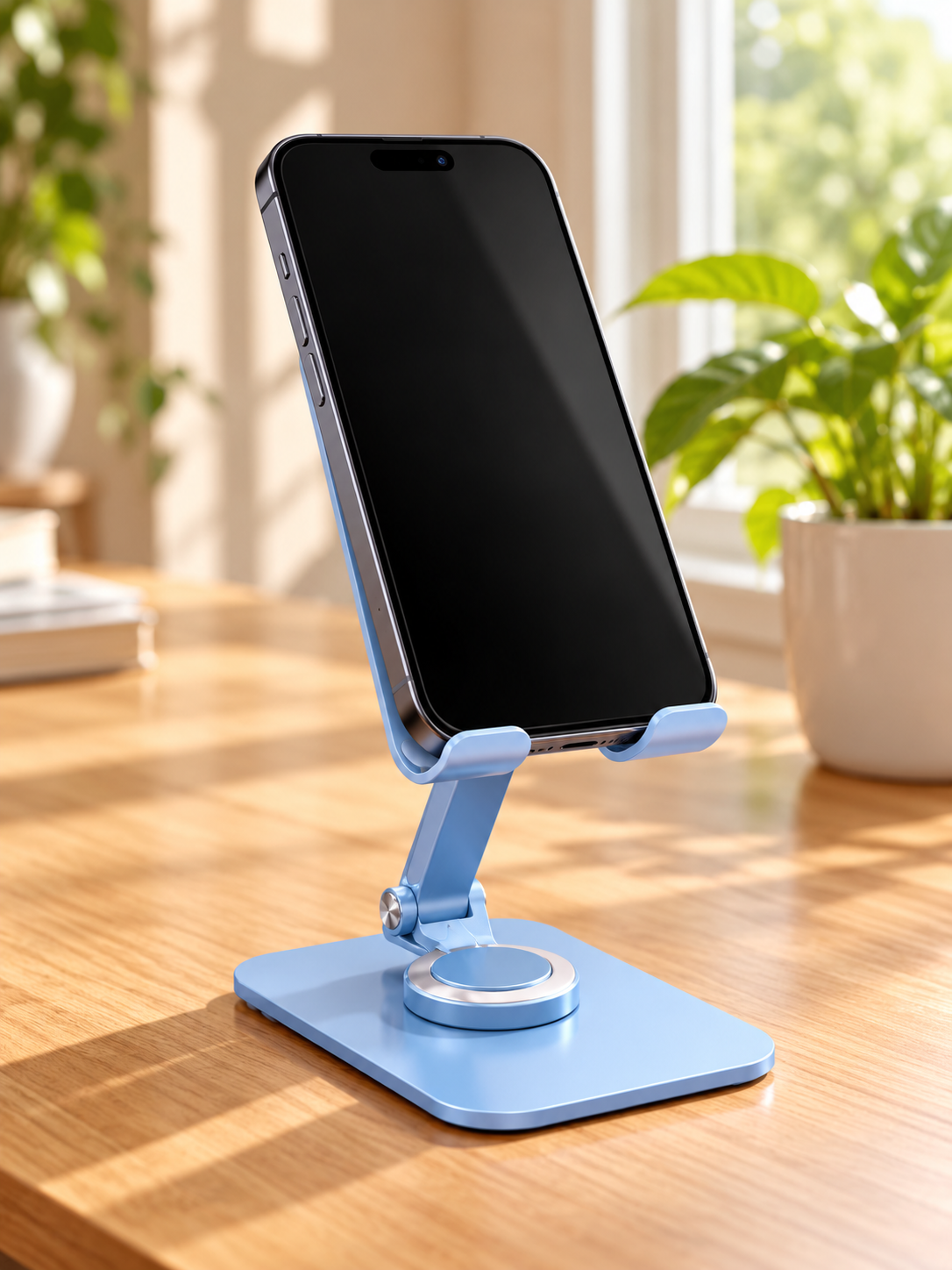 Z02 Foldable Desktop Mobile Holder with 360° Rotation – Pastel Blue