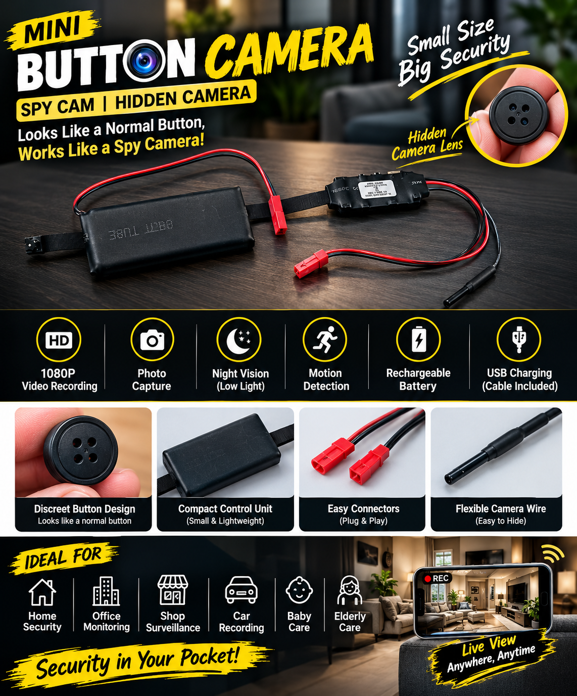 Mini Button Camera – Compact HD Security Camera