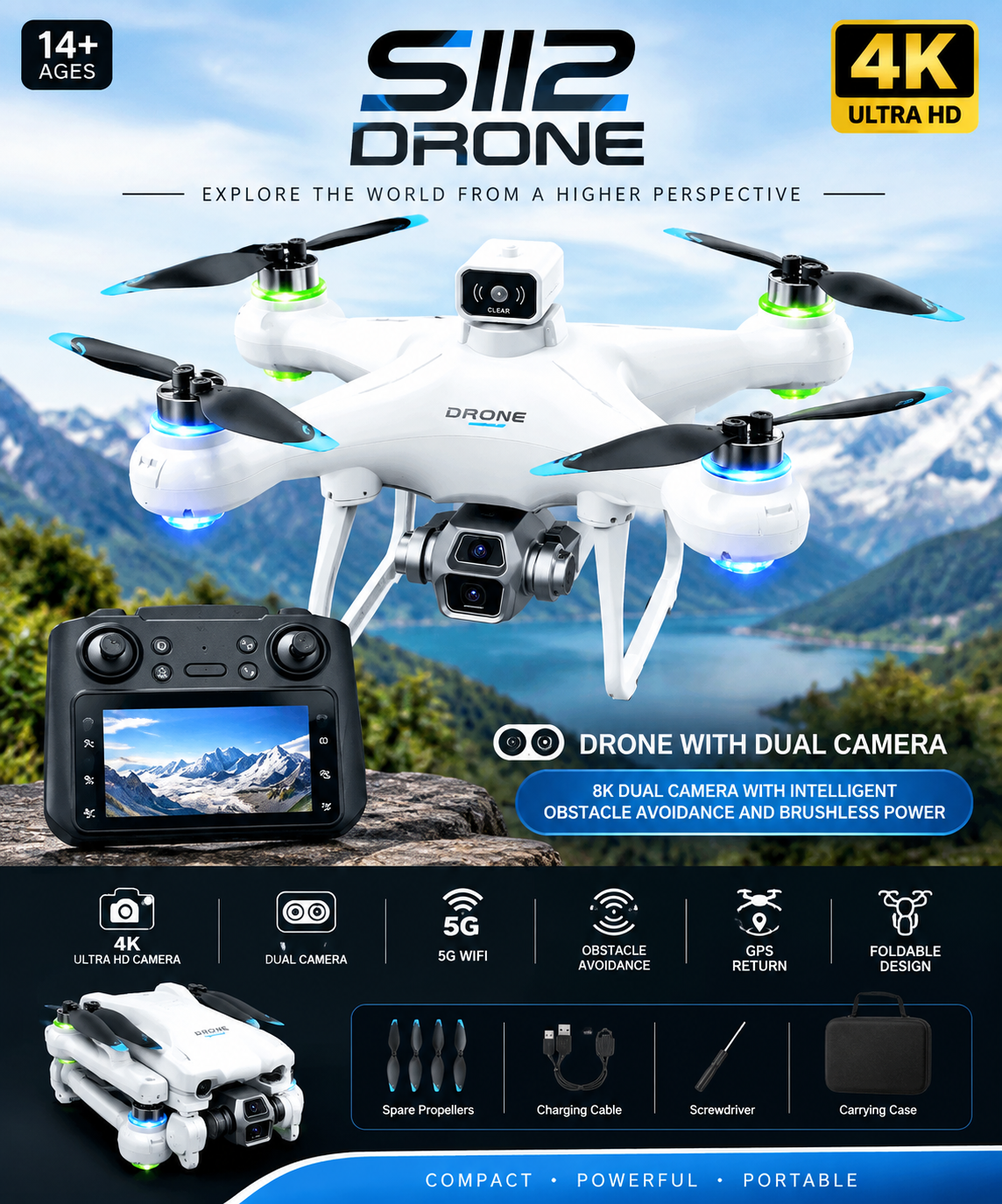 S112 Drone with 4K Dual Camera & Smart Remote Controller