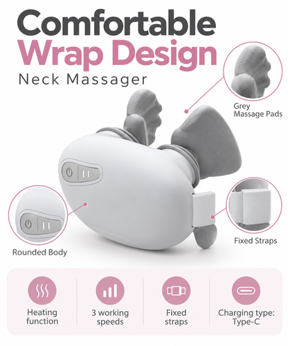 Smart Cordless Electric Neck Massager with Heat Therapy & 3 Speed Settings