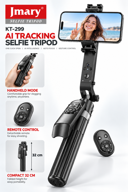 Jmary KT-299 AI Tracking Selfie Stick Tripod with Remote Control – 183 cm