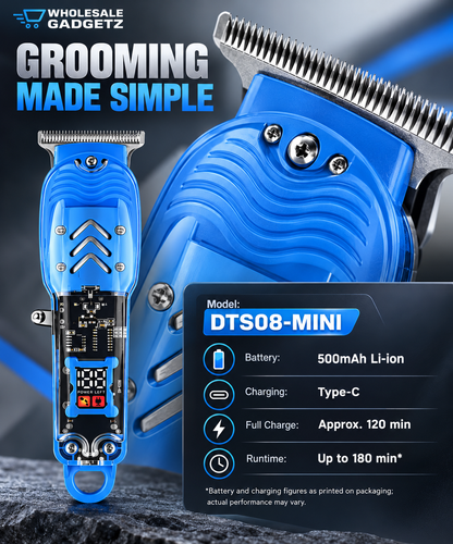 DTS08-MINI Rechargeable Hair & Beard Trimmer with Digital Display – Blue