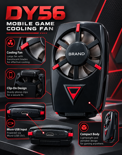 DY56 Clip-On Mobile Phone Cooling Fan – Black & Red