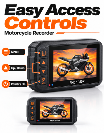 Full HD 1080P Waterproof Motorcycle DVR Dash Camera with Color Display & Side Control Buttons