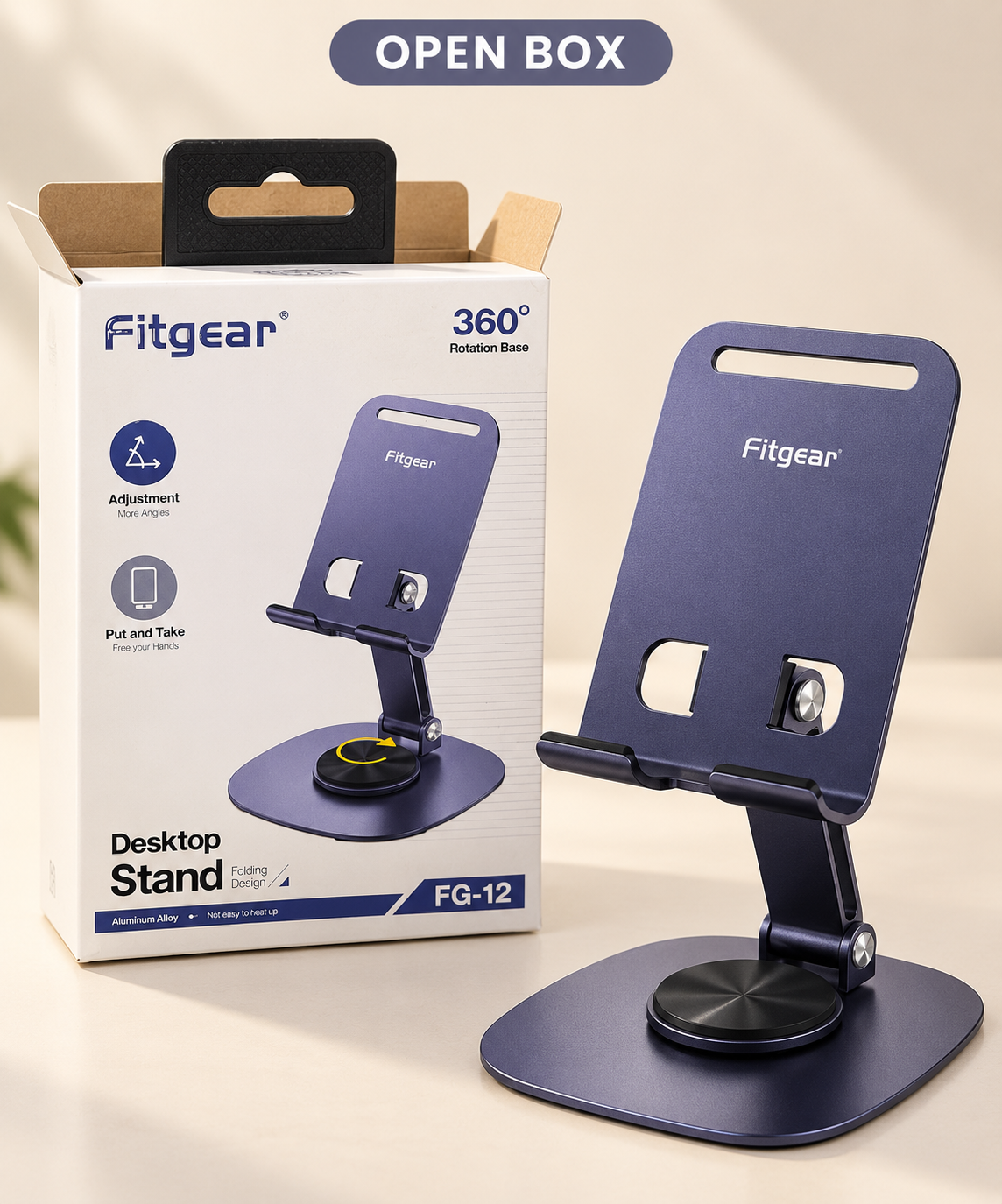 Fitgear FG-12 Foldable Aluminium Desktop Mobile Stand with 360° Rotating Base