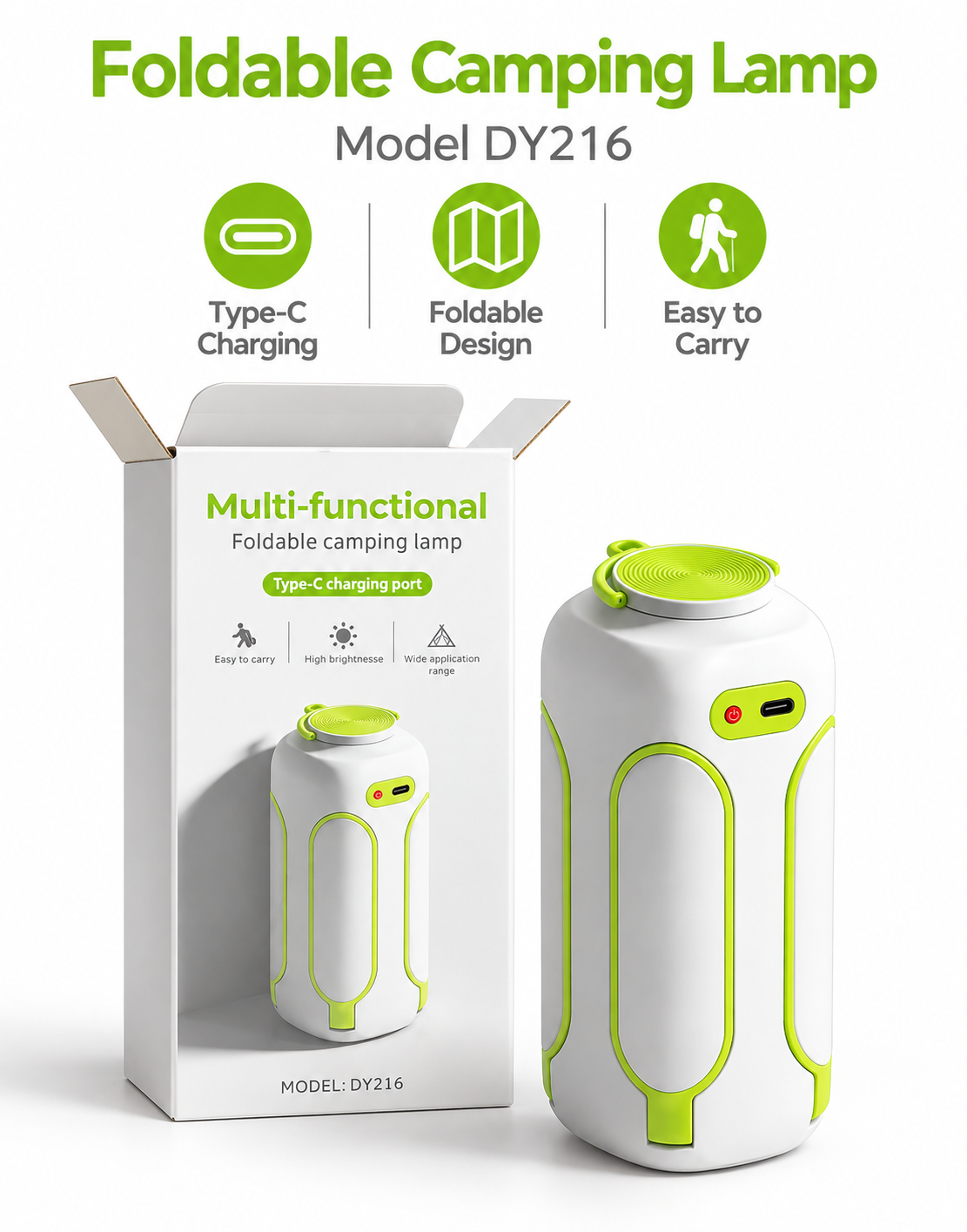 Multi-Functional Foldable Camping Lamp (Model DY216) – Type-C Rechargeable Portable Outdoor Ligh