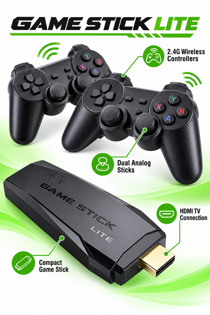 Game Stick Lite TV Gaming Console with Dual 2.4G Wireless Controllers