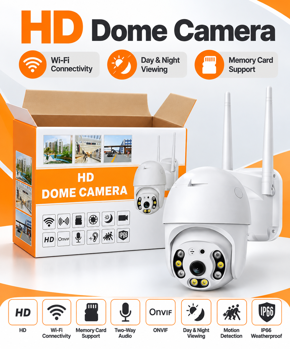 HD WiFi Smart Dome Security Camera with Two-Way Audio & Night Vision
