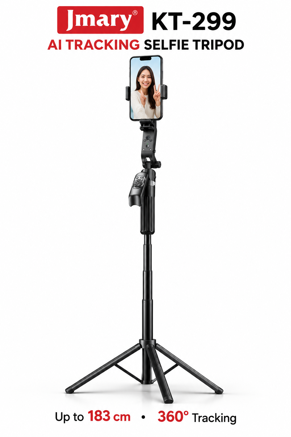 Jmary KT-299 AI Tracking Selfie Stick Tripod with Remote Control – 183 cm