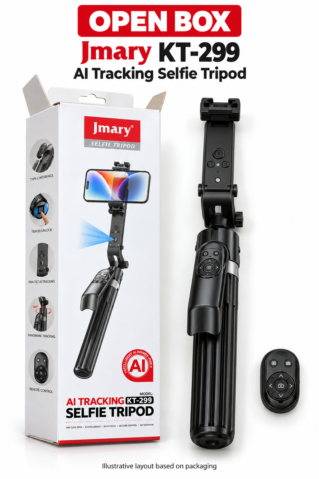Jmary KT-299 AI Tracking Selfie Stick Tripod with Remote Control – 183 cm
