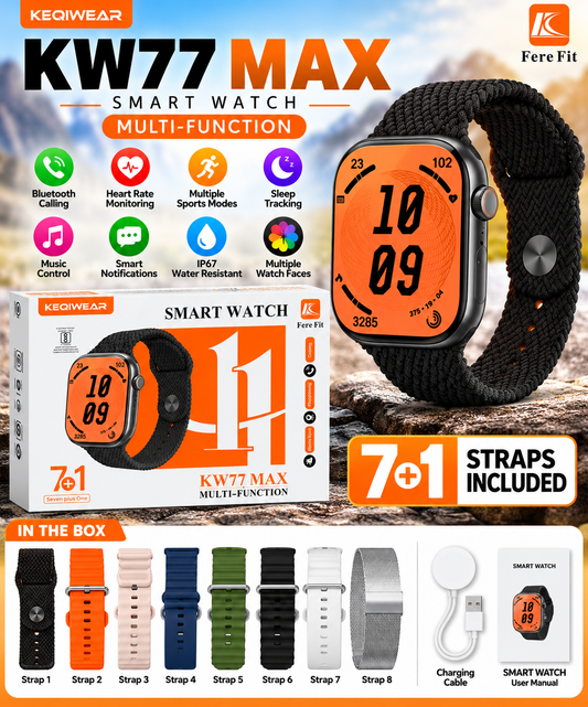 KEQIWEAR KW77 MAX Smart Watch – 7+1 Strap Multi-Function Set