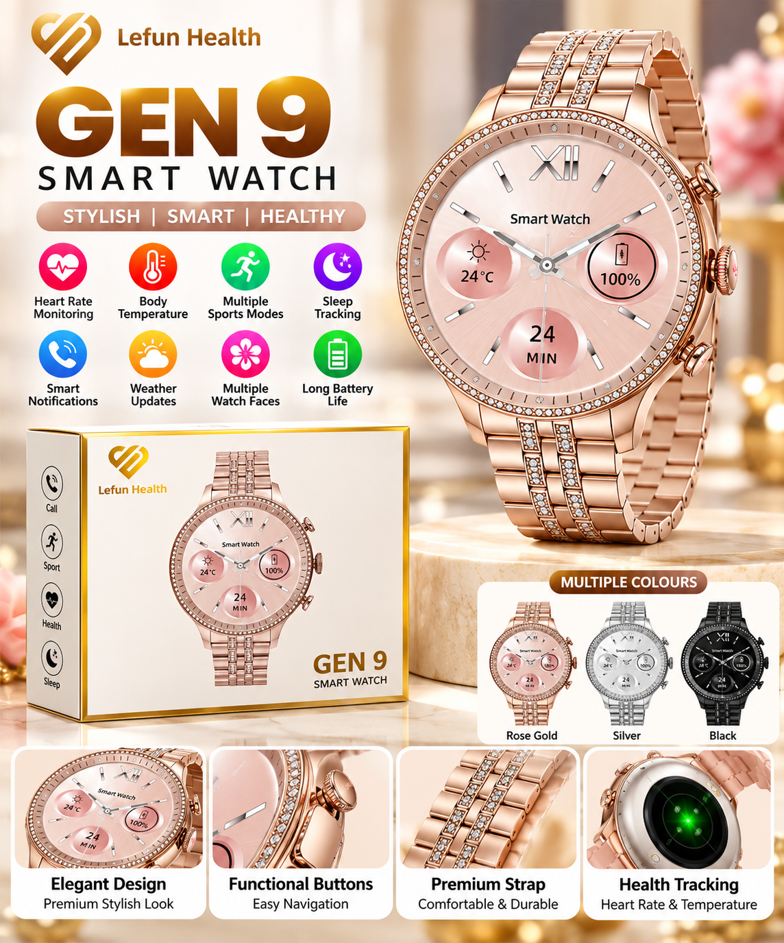 Lefun Health GEN 9 Premium Smart Watch – Luxury Metal Strap