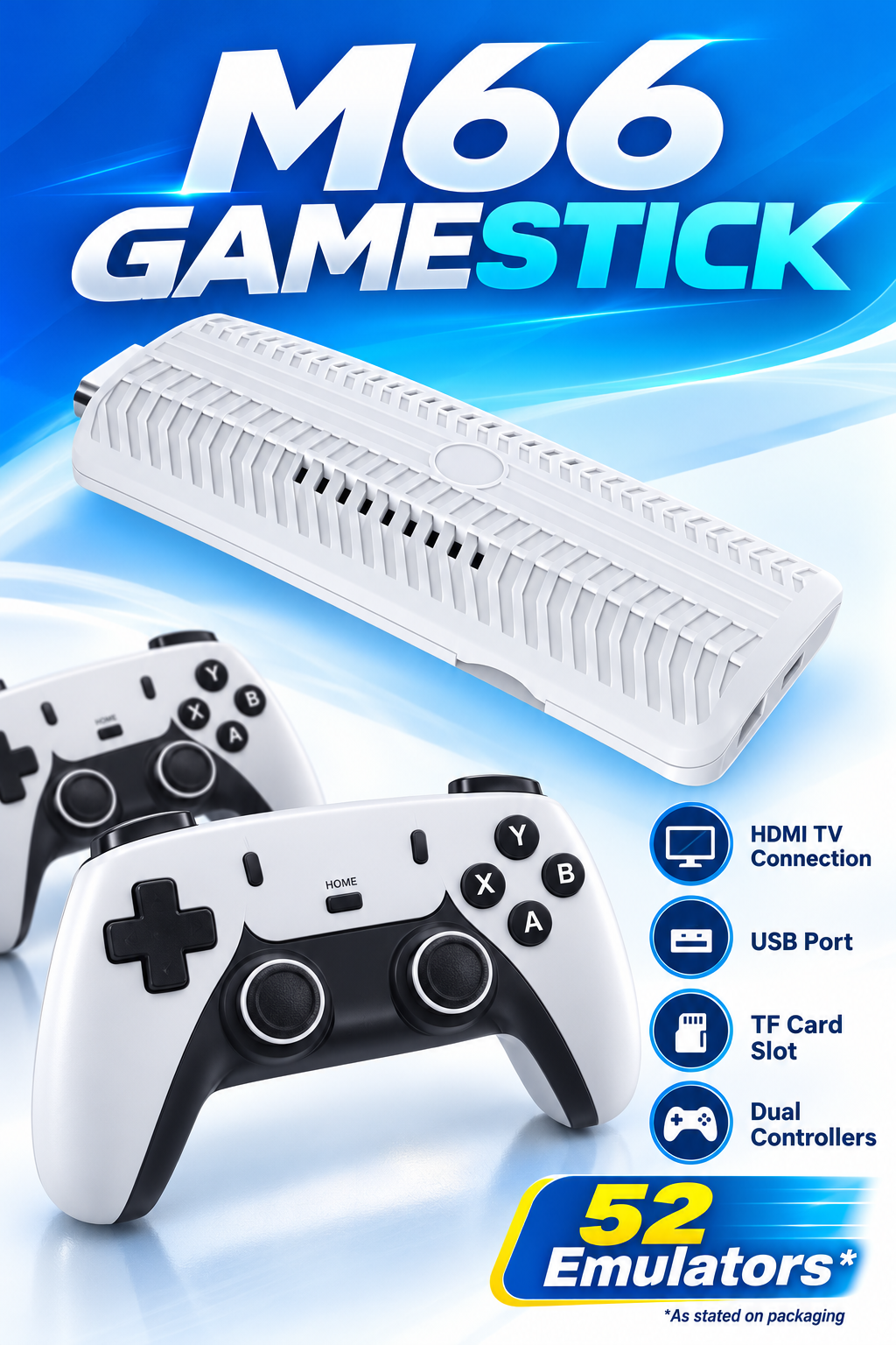 M66 GameStick TV Gaming Console with Dual Controllers – White