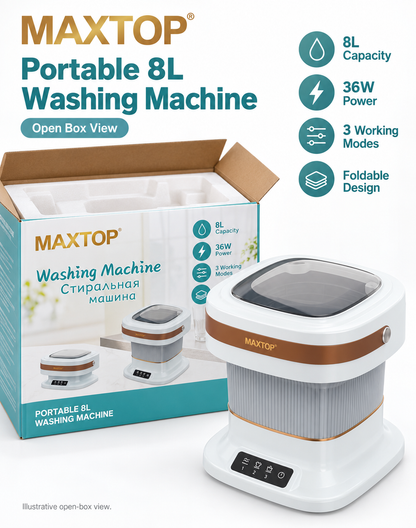 MAXTOP 8L Portable Folding Washing Machine with 3 Working Modes & 36W Power