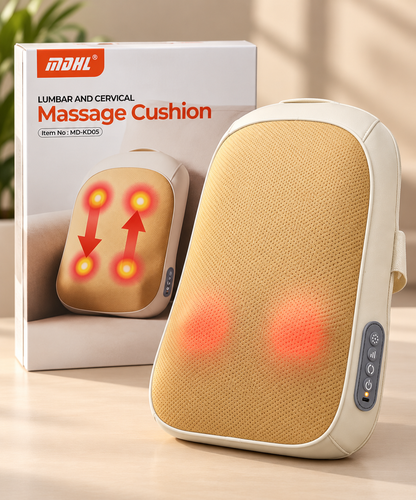 MDHL MD-KD05 Rechargeable Massage Cushion with Heat | Neck & Back Massager – Beige