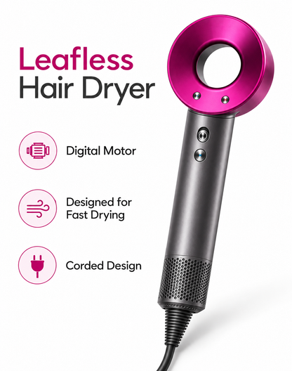 Leafless Hair Dryer – Digital Motor, Graphite & Magenta