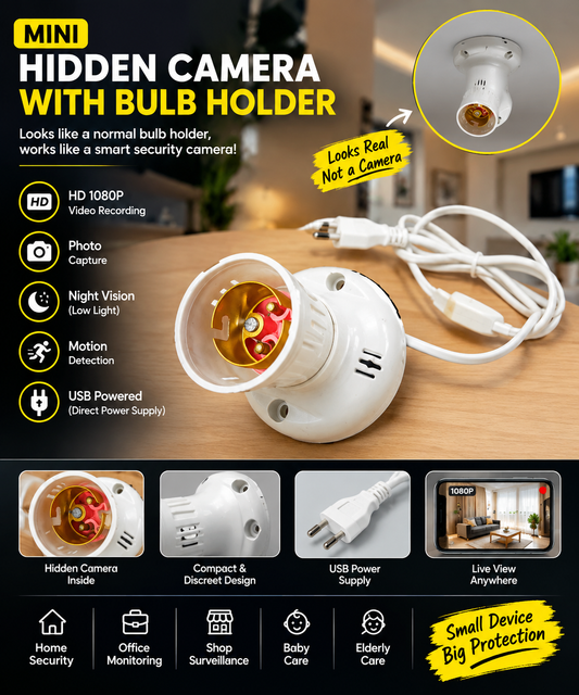 Mini Hidden Camera Bulb Holder – HD 1080P Security Camera