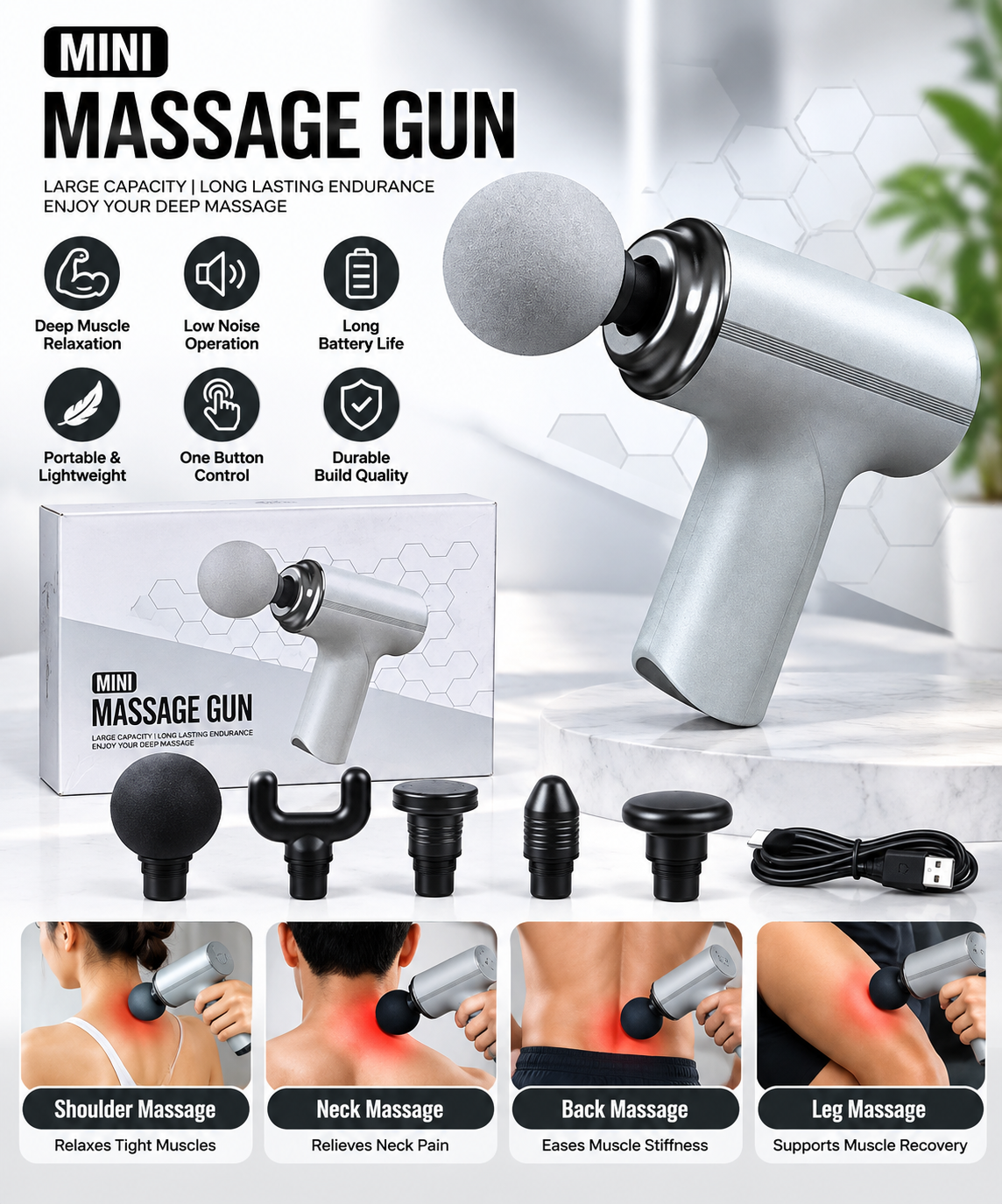 Mini Rechargeable Massage Gun – Portable Deep Muscle Massager