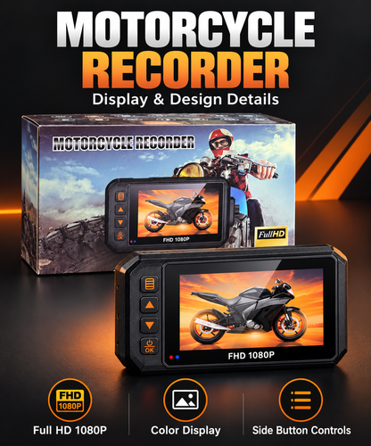 Full HD 1080P Waterproof Motorcycle DVR Dash Camera with Color Display & Side Control Buttons