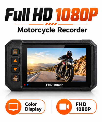 Full HD 1080P Waterproof Motorcycle DVR Dash Camera with Color Display & Side Control Buttons