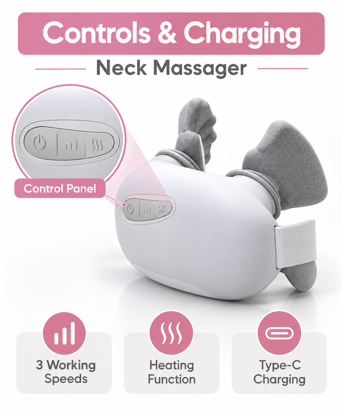 Smart Cordless Electric Neck Massager with Heat Therapy & 3 Speed Settings