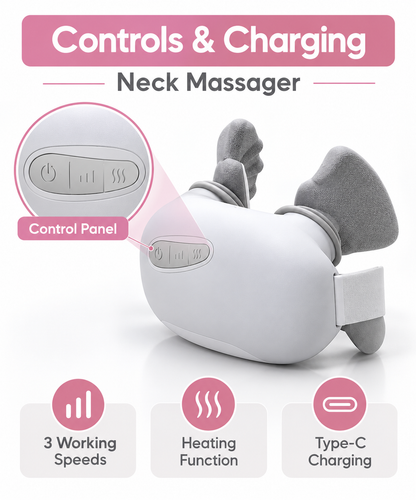 Smart Cordless Electric Neck Massager with Heat Therapy & 3 Speed Settings