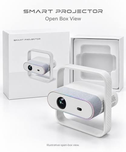 Modern Minimalist Smart LED Projector with 360-Degree Rotating Stand & Ambient Light Trim