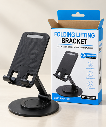 JMR3146 Foldable Desktop Mobile Stand with 360° Rotating Base – Black