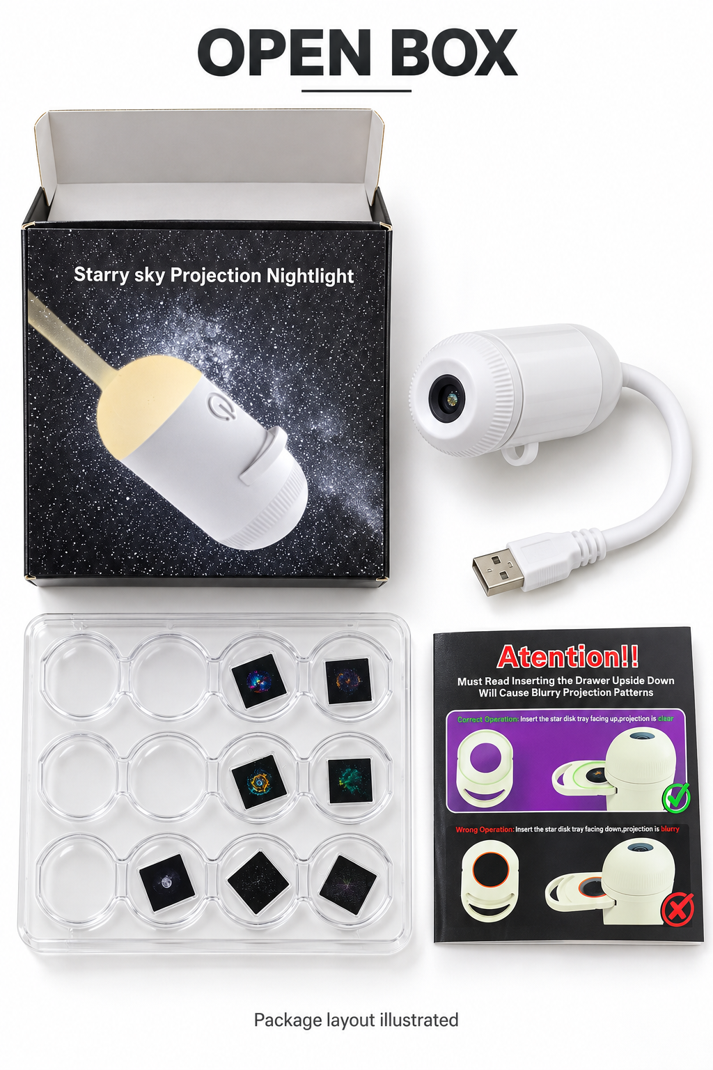 USB Starry Sky Projection Nightlight with Adjustable Focus & Flexible Neck