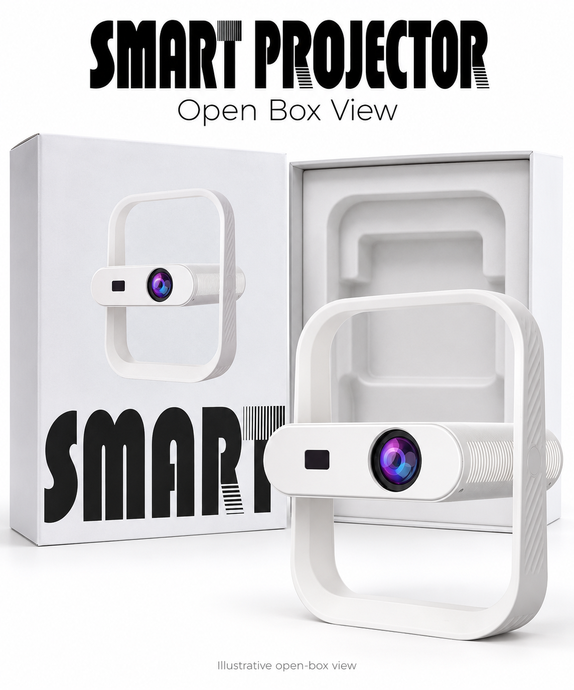 Modern Minimalist Smart LED Projector with 360-Degree Rotating Stand