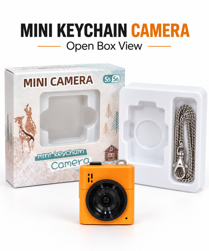 Mini Keychain Camera with Silver Chain – Orange