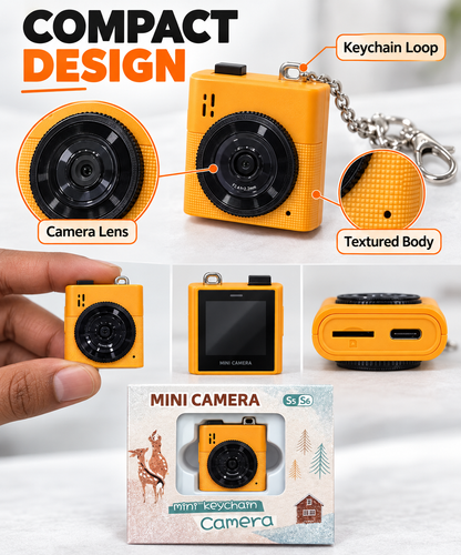 Mini Keychain Camera with Silver Chain – Orange