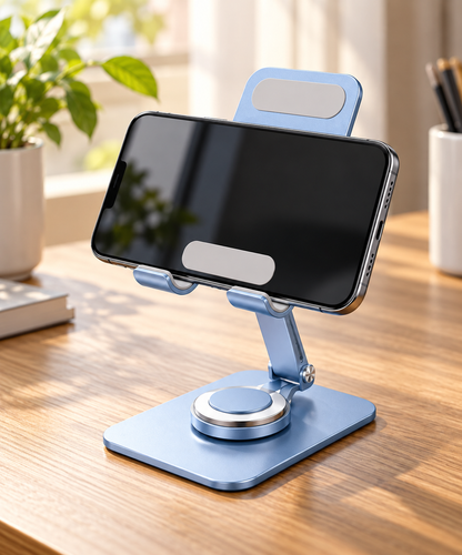 Z02 Foldable Desktop Mobile Holder with 360° Rotation – Pastel Blue