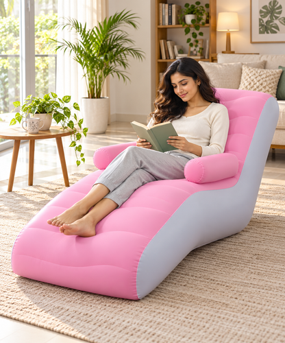 Single Seater Inflatable Lounger Sofa with Armrests | Portable Reclining Air Chair